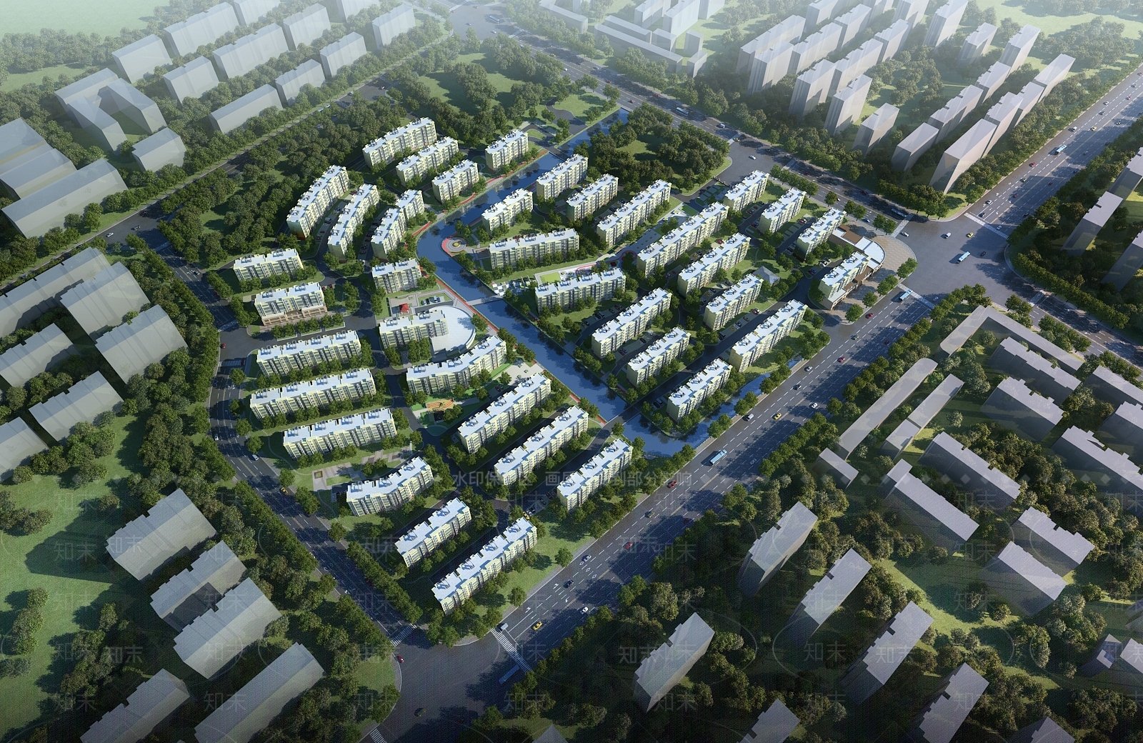 现代住宅鸟瞰规划3D模型下载【ID:1159840023】