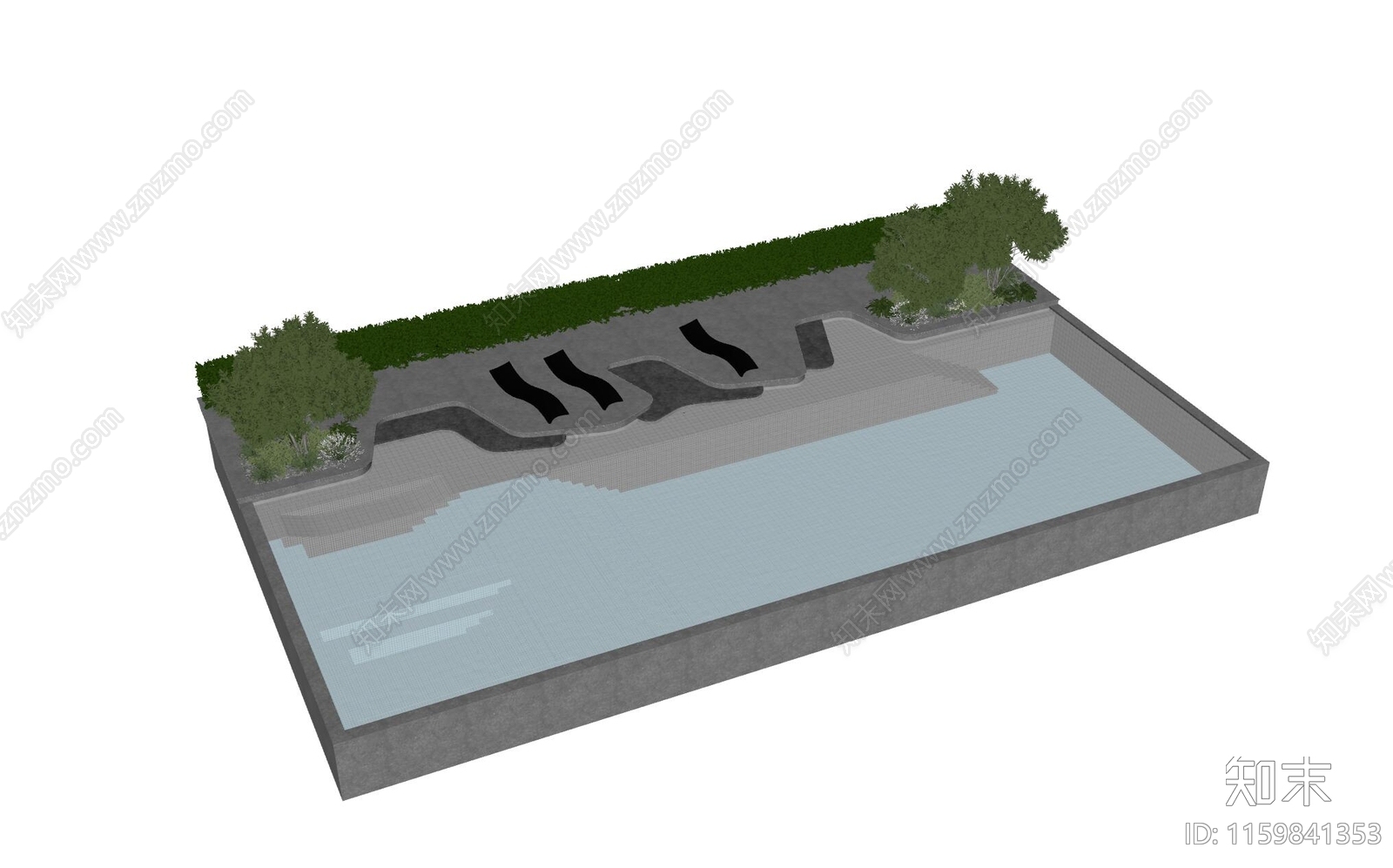 现代游泳池SU模型下载【ID:1159841353】