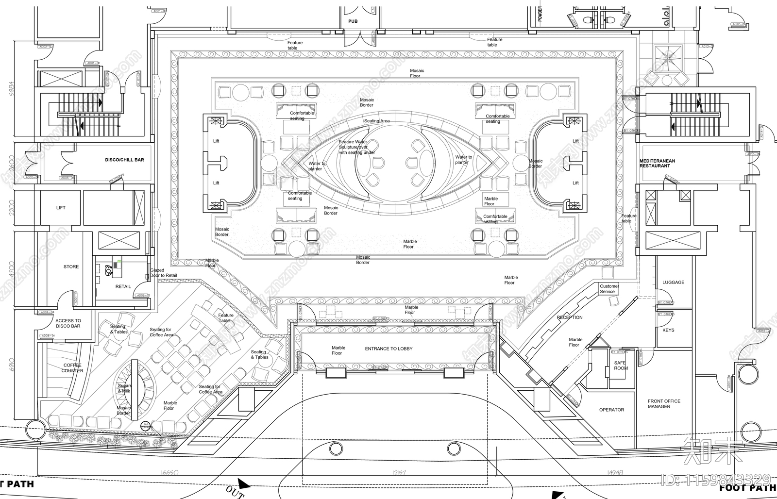 1000㎡主题餐厅平面布置图cad施工图下载【ID:1159843329】