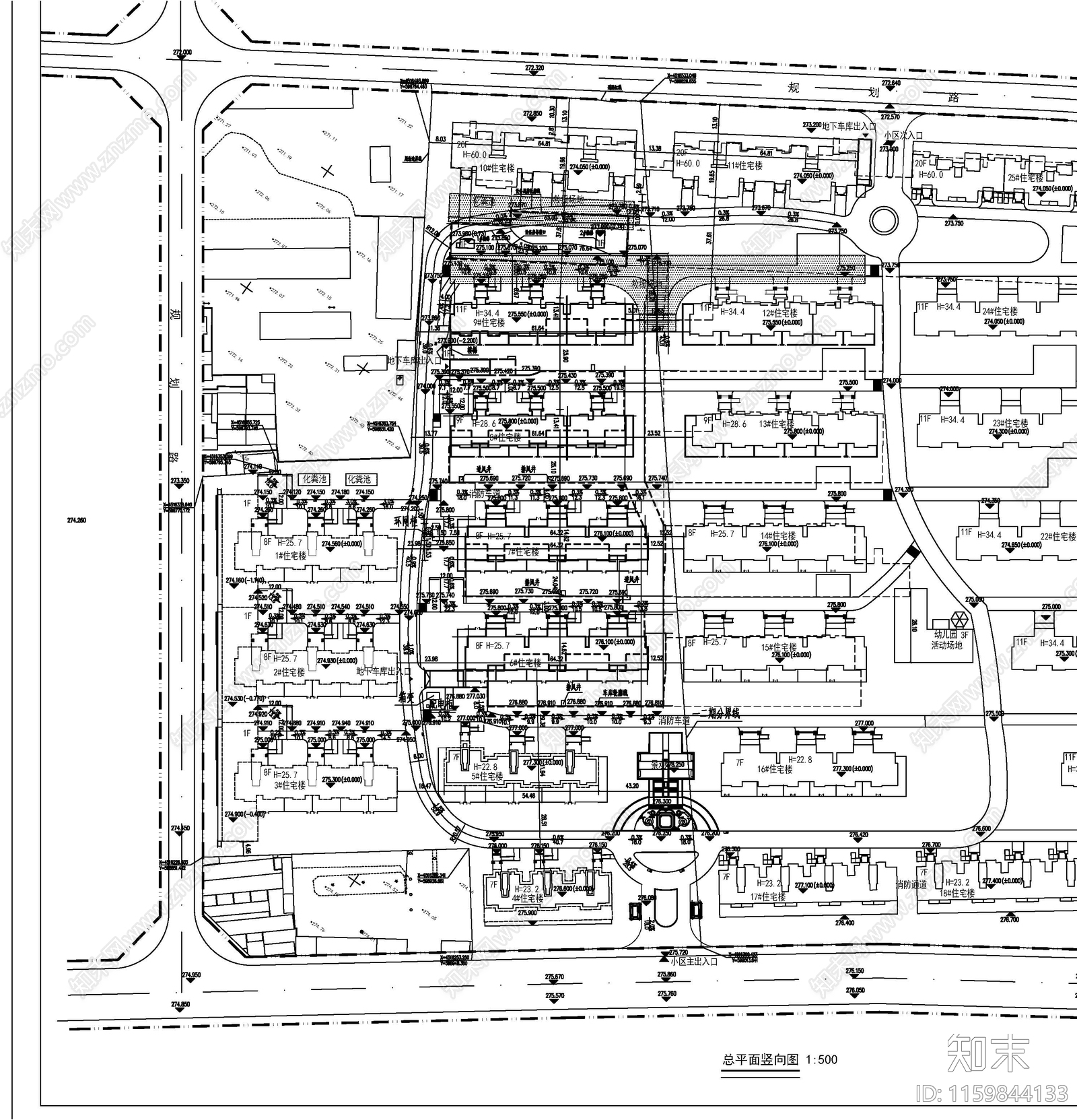 小区竖向总平cad施工图下载【ID:1159844133】