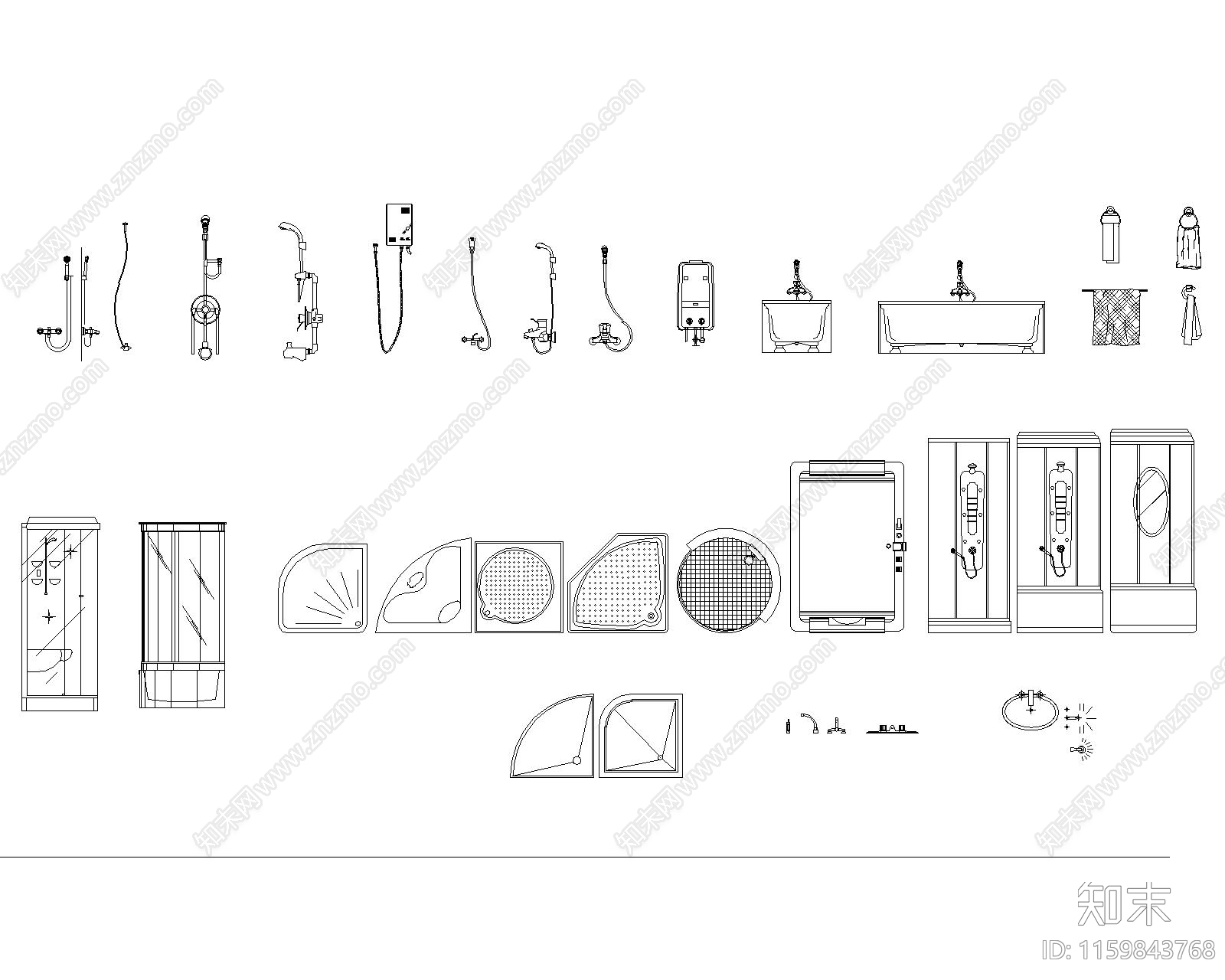 淋浴房小品图库cad施工图下载【ID:1159843768】
