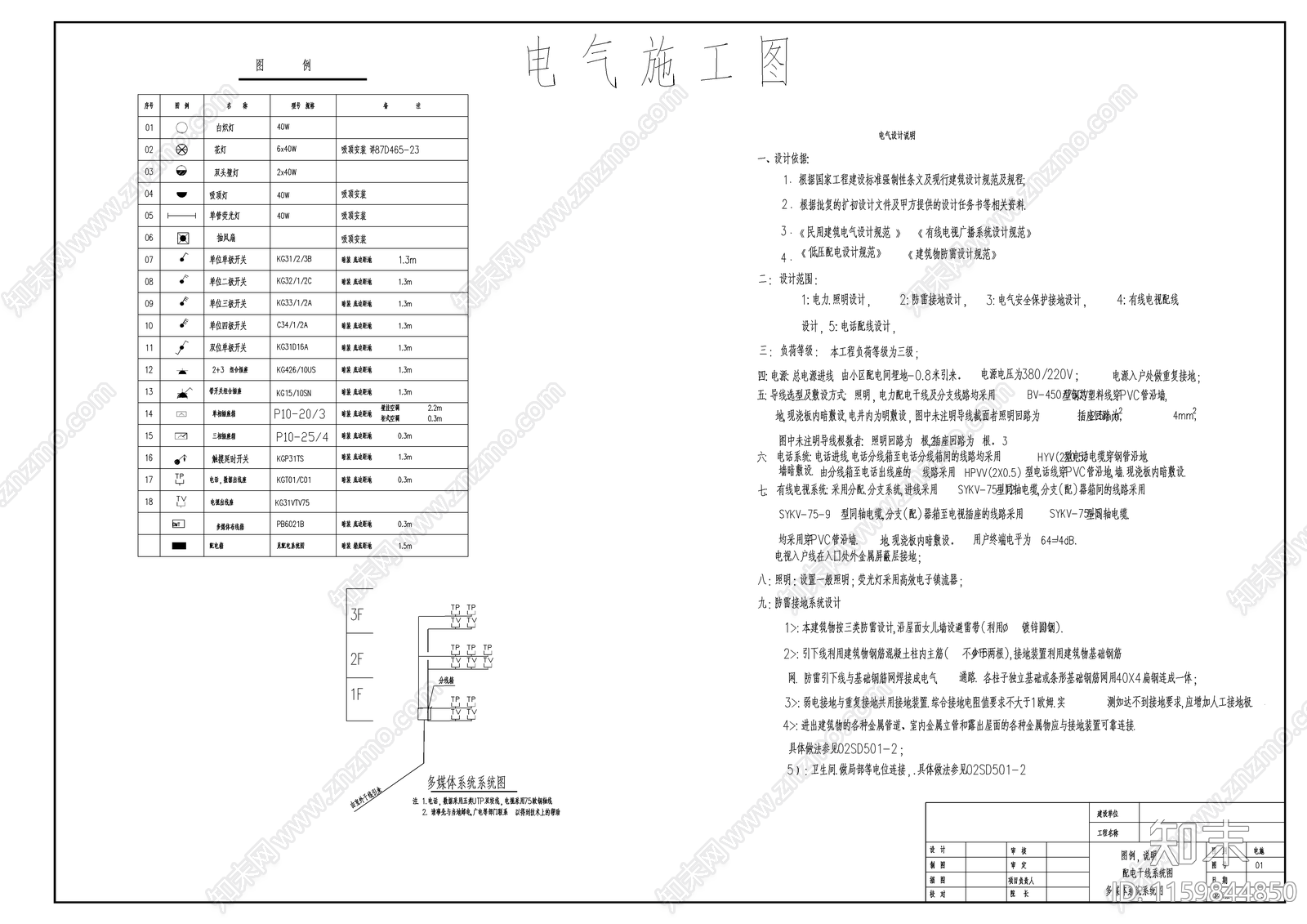 某别墅住宅小区电气图纸cad施工图下载【ID:1159844850】