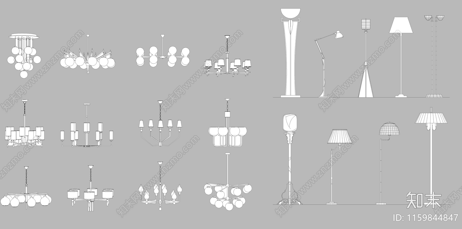 室内灯具图库cad施工图下载【ID:1159844847】