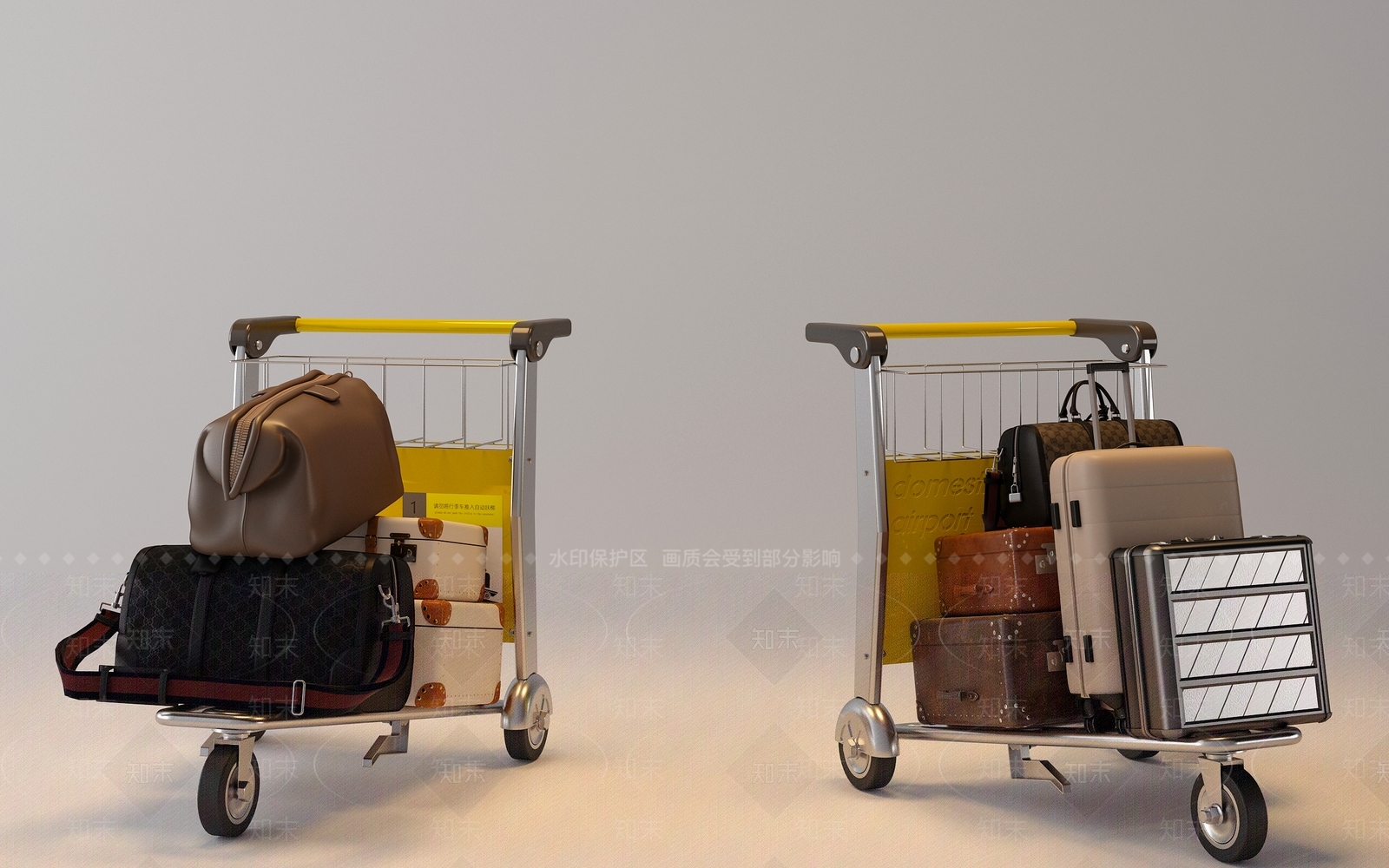 现代机场行李推车3D模型下载【ID:1159855805】