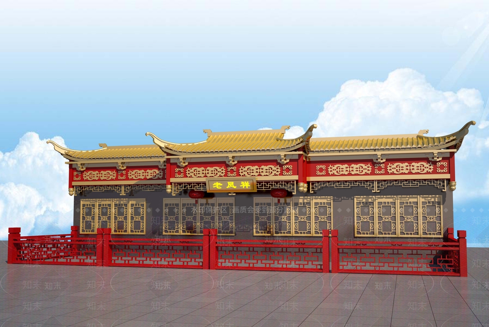 现代老凤祥金店古建门头3D模型下载【ID:1159856139】