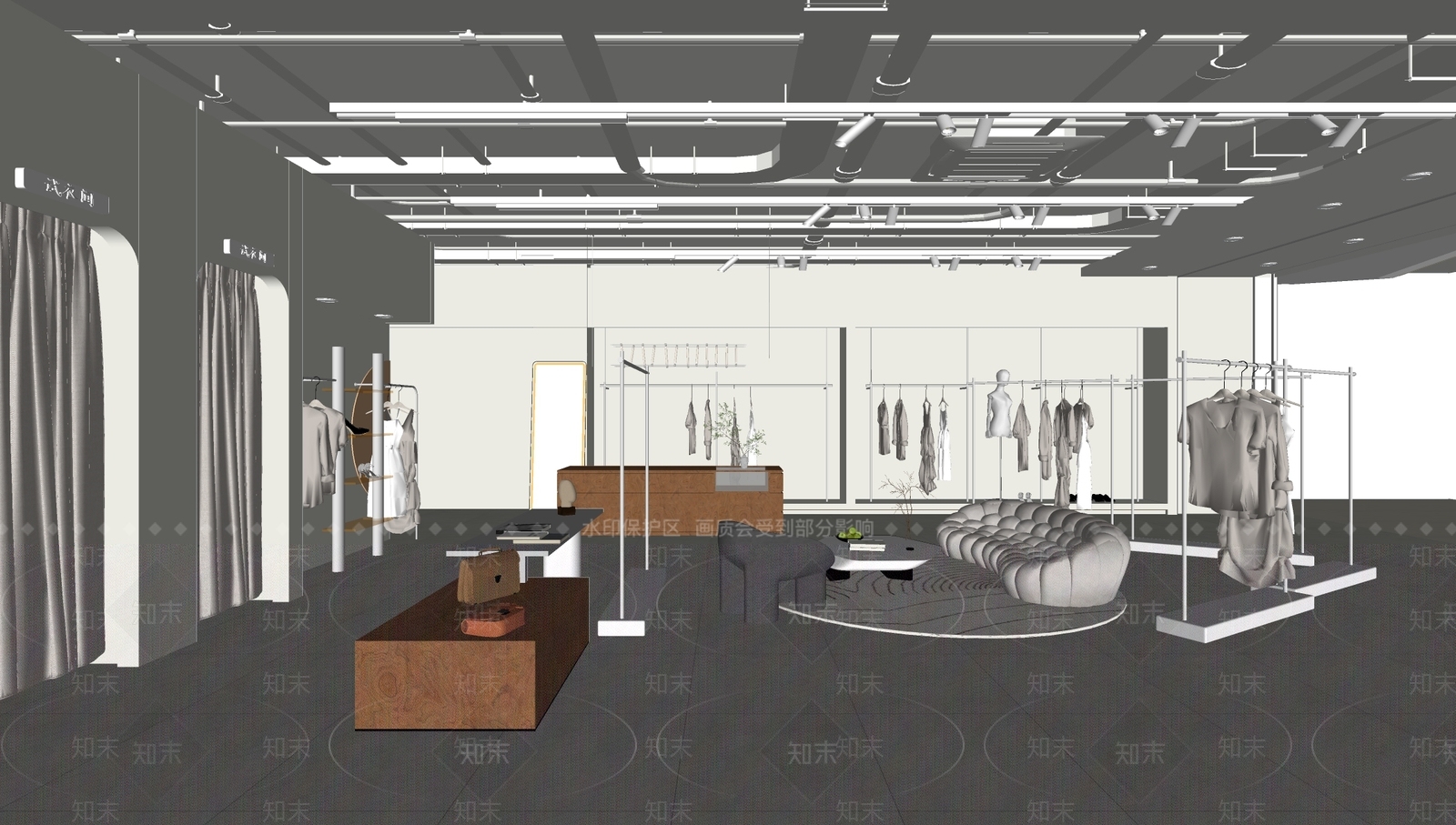 侘寂极简服装店SU模型下载【ID:1159857727】