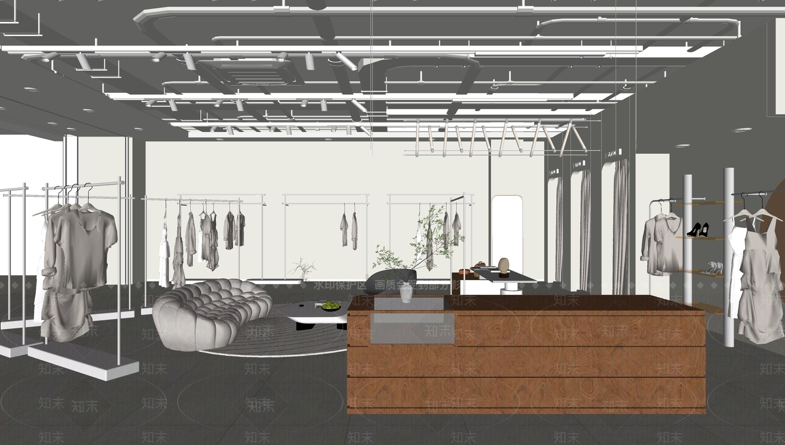 侘寂极简服装店SU模型下载【ID:1159857727】