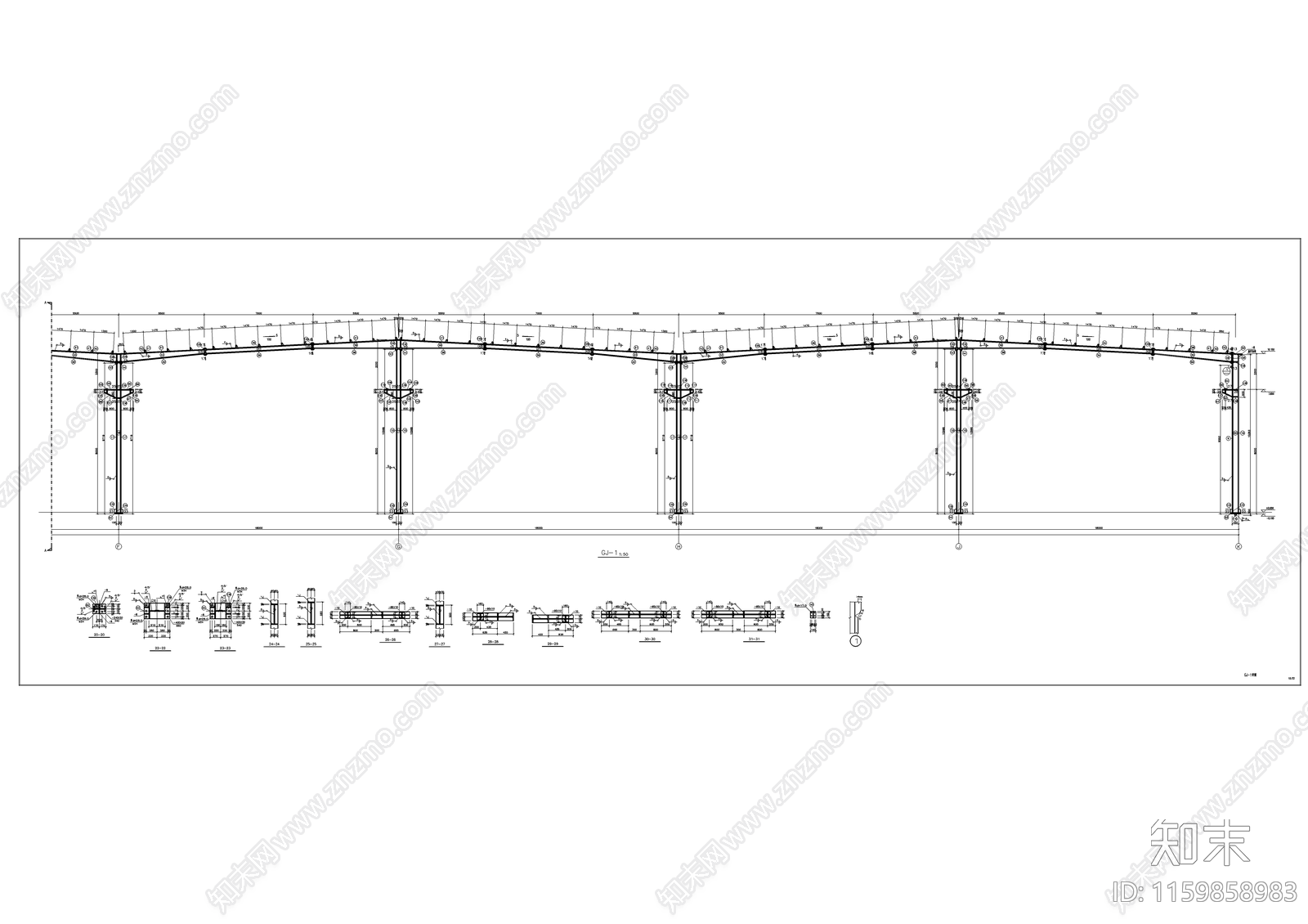 某采石厂房钢结构建筑图cad施工图下载【ID:1159858983】