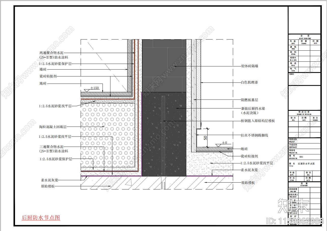 后厨防水节点图施工图下载【ID:1159862988】