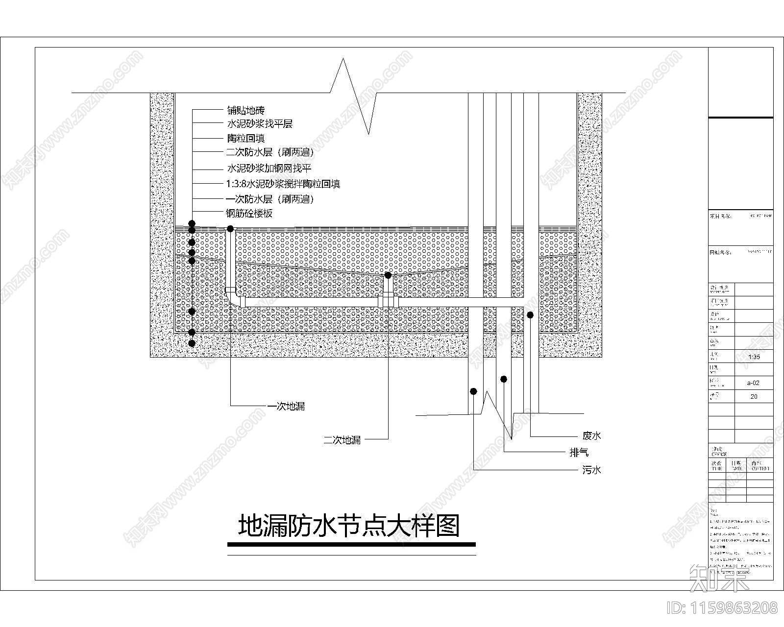 地漏防水节点大样及配电系统图施工图下载【ID:1159863208】
