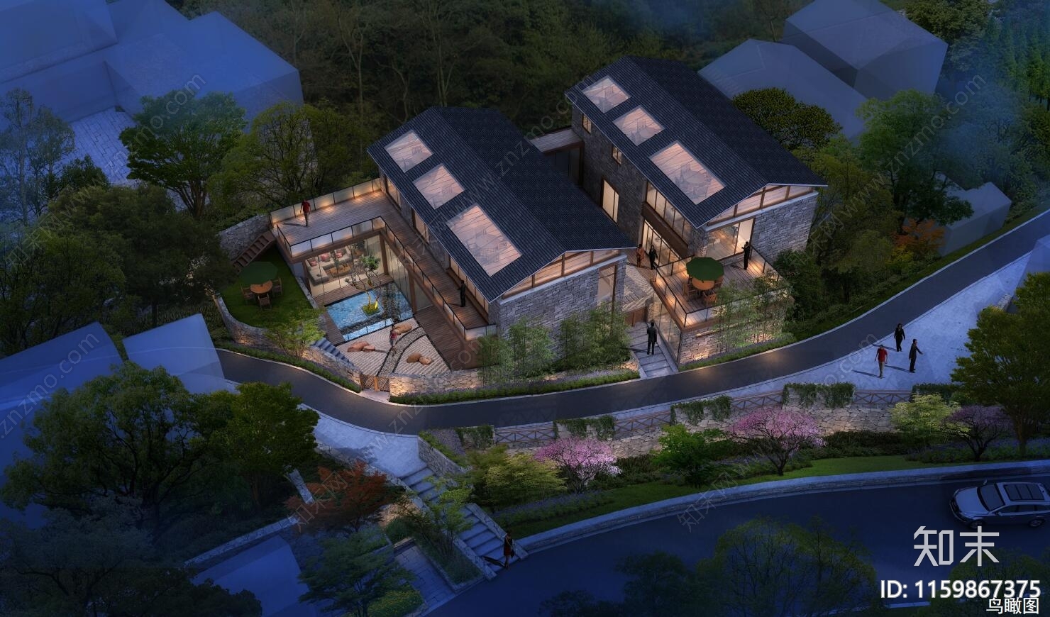 石屋民宿改造现代风格庭施工图下载【ID:1159867375】