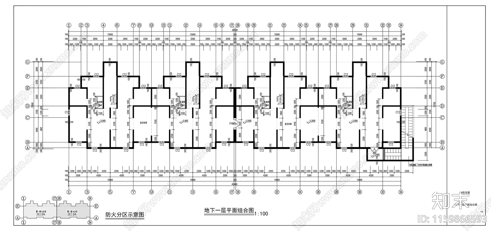 11层新中式风格剪力墙结构住宅小区建cad施工图下载【ID:1159866593】