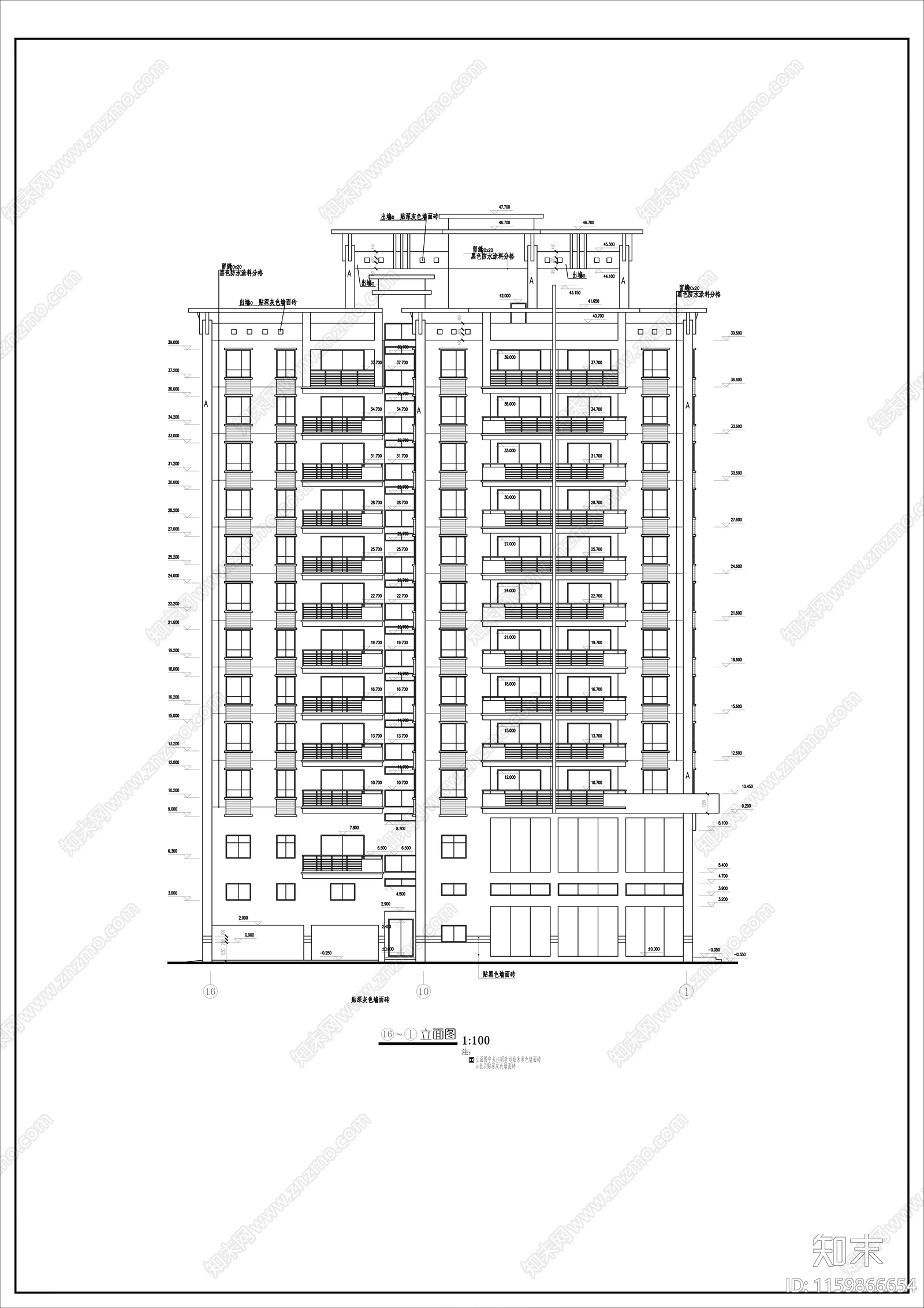 12层欧式风格住宅楼设cad施工图下载【ID:1159866654】