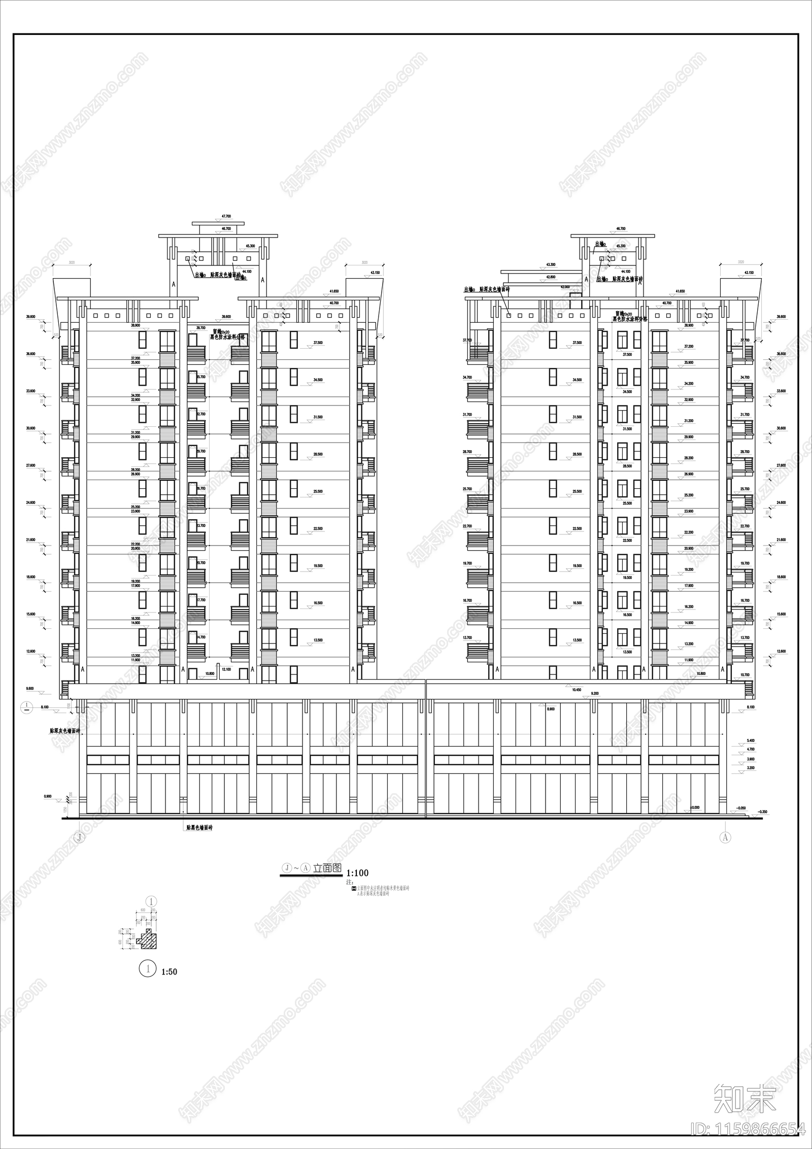 12层欧式风格住宅楼设cad施工图下载【ID:1159866654】