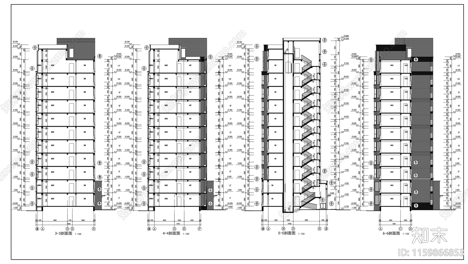 14号小高层住宅楼建筑施工套图cad施工图下载【ID:1159866853】