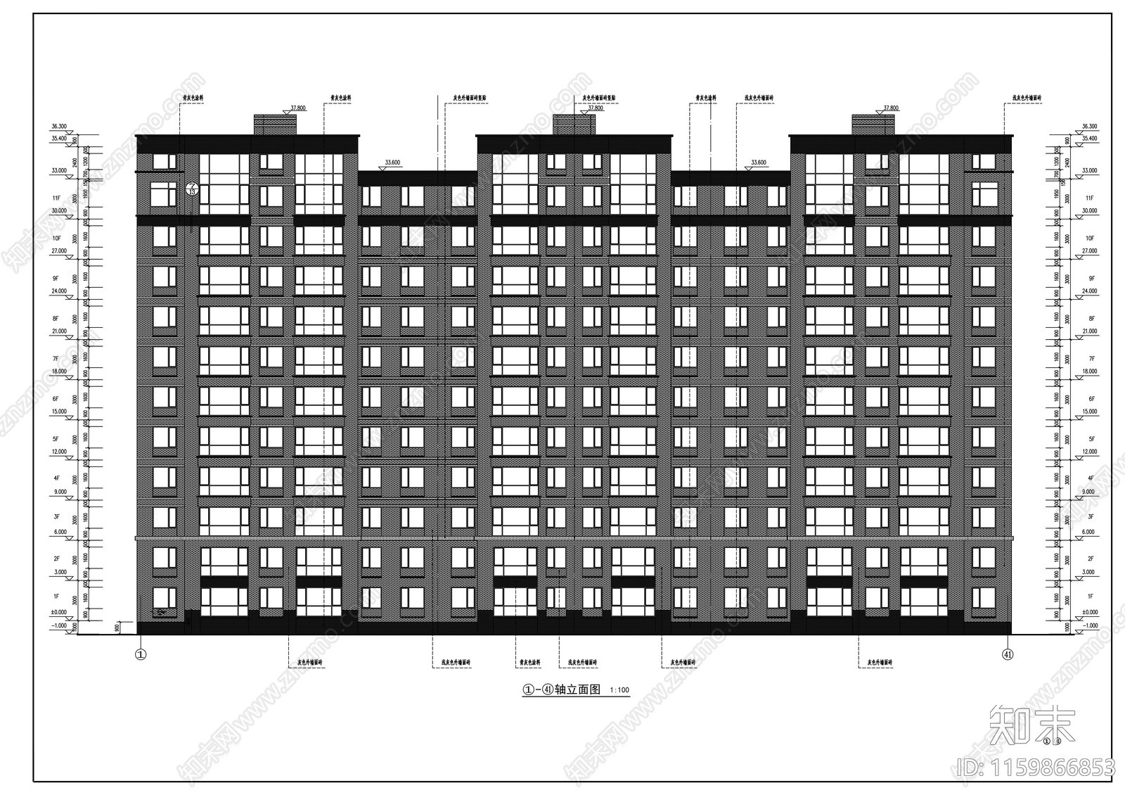 14号小高层住宅楼建筑施工套图cad施工图下载【ID:1159866853】