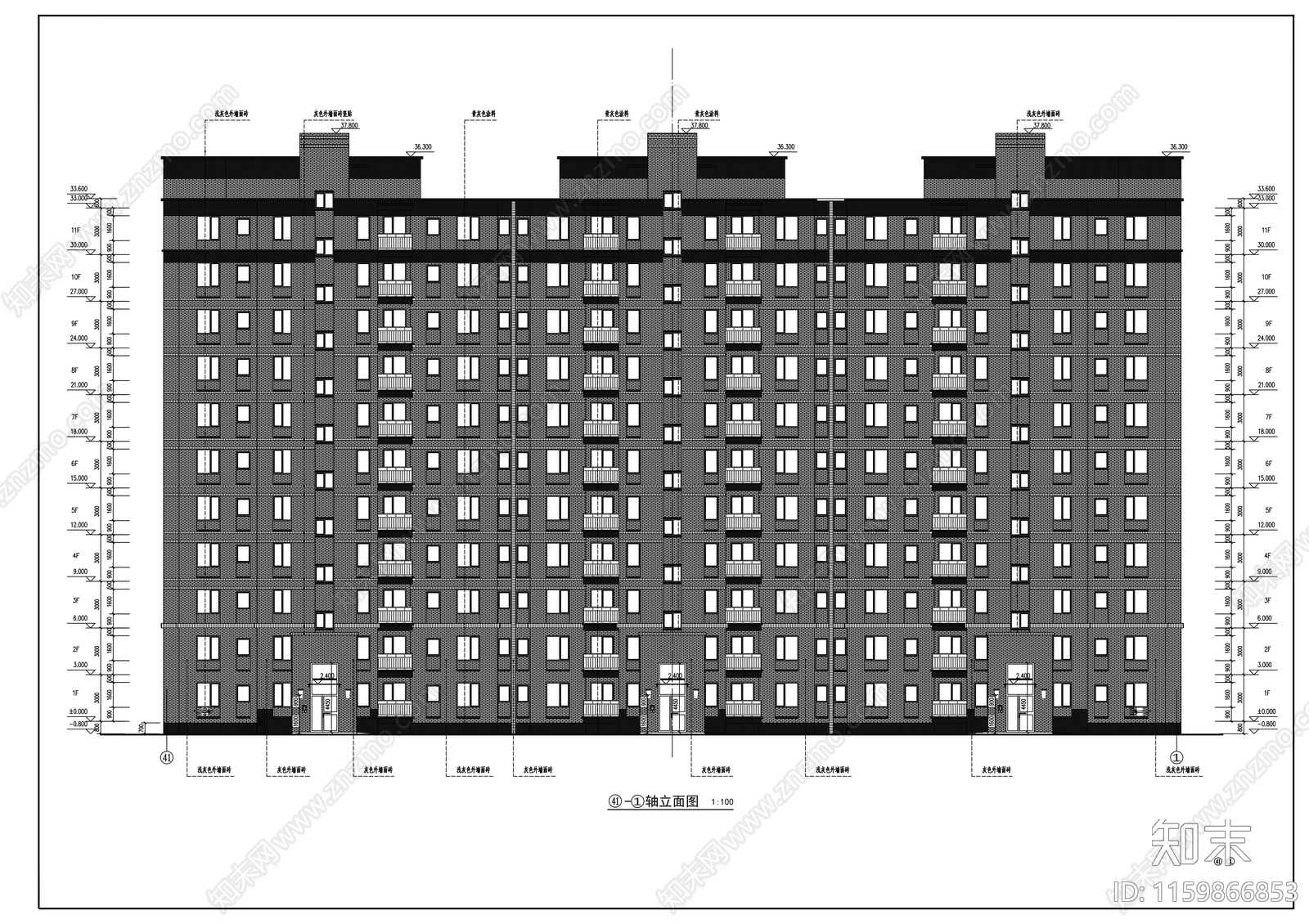 14号小高层住宅楼建筑施工套图cad施工图下载【ID:1159866853】