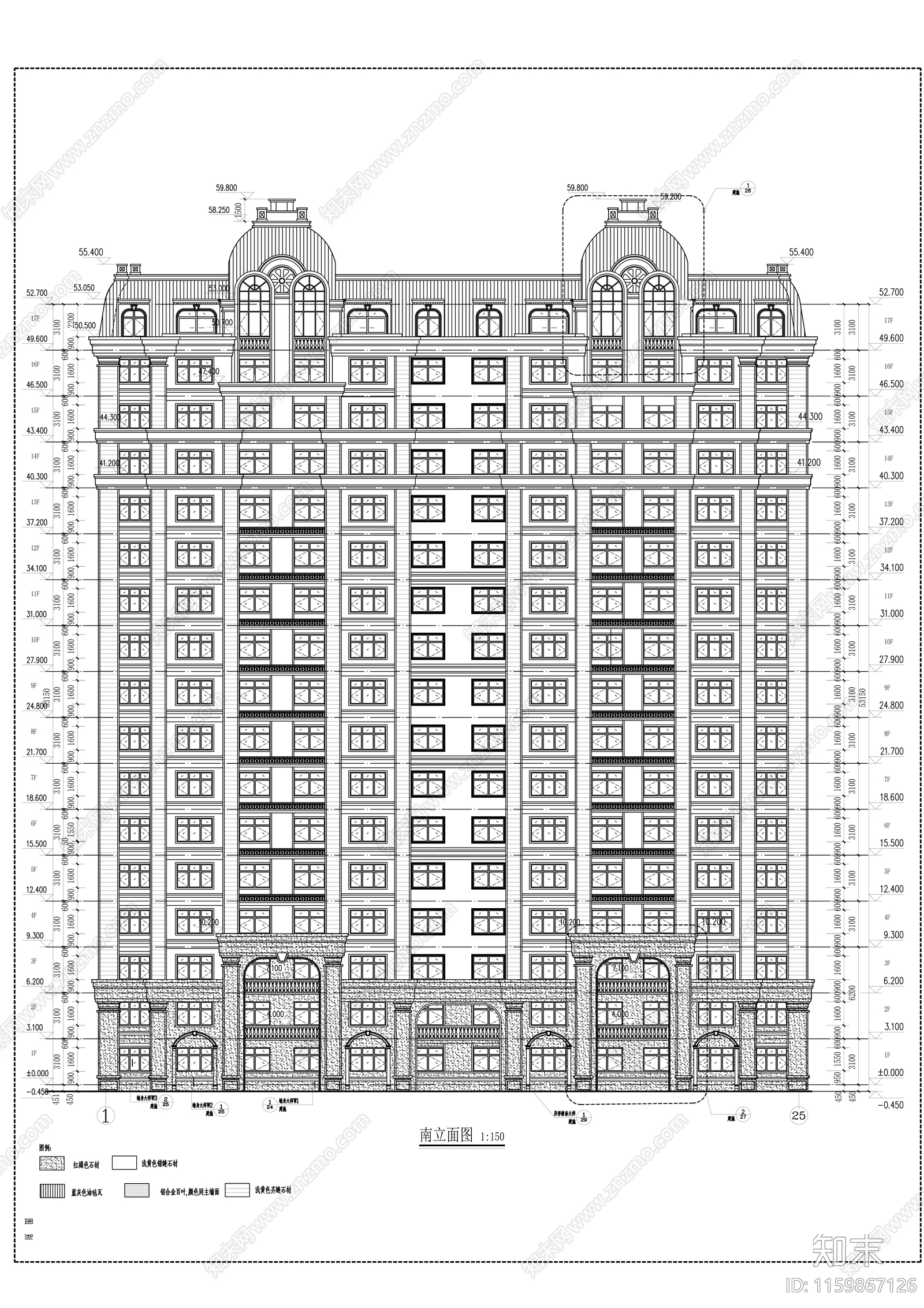 17层高层剪力墙结构住宅楼建cad施工图下载【ID:1159867126】