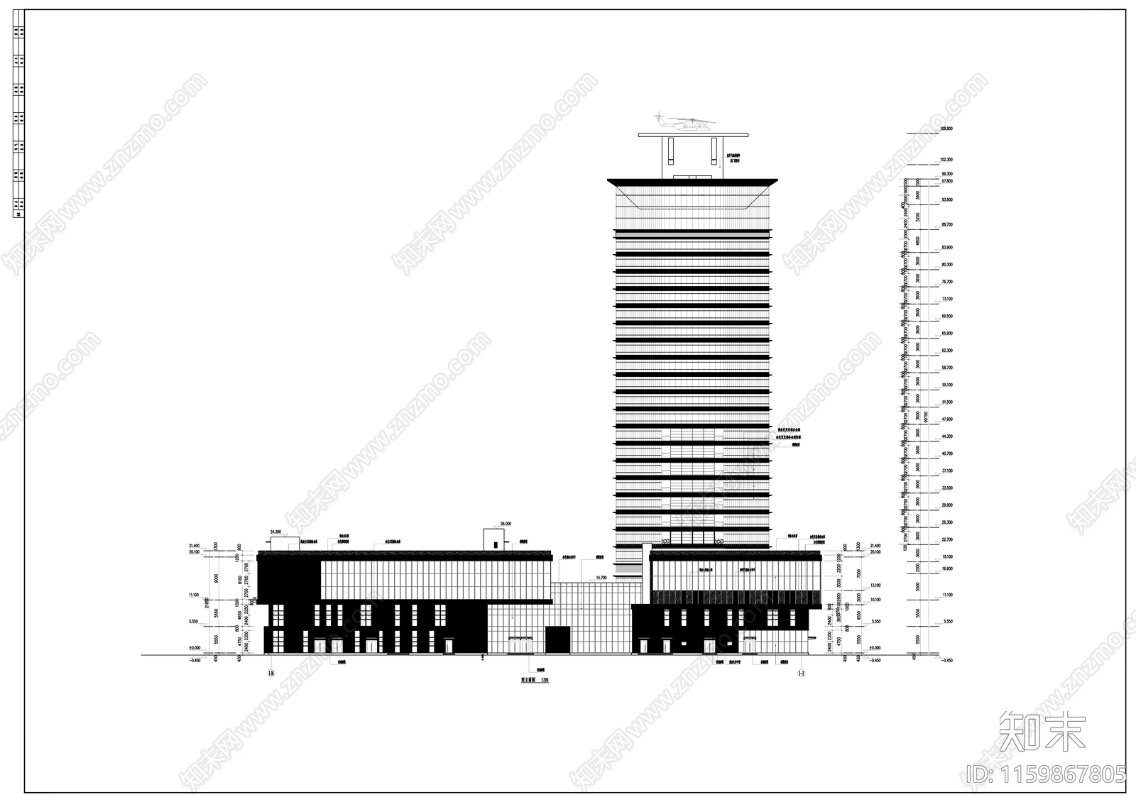 24层现代风格综合用房建cad施工图下载【ID:1159867805】