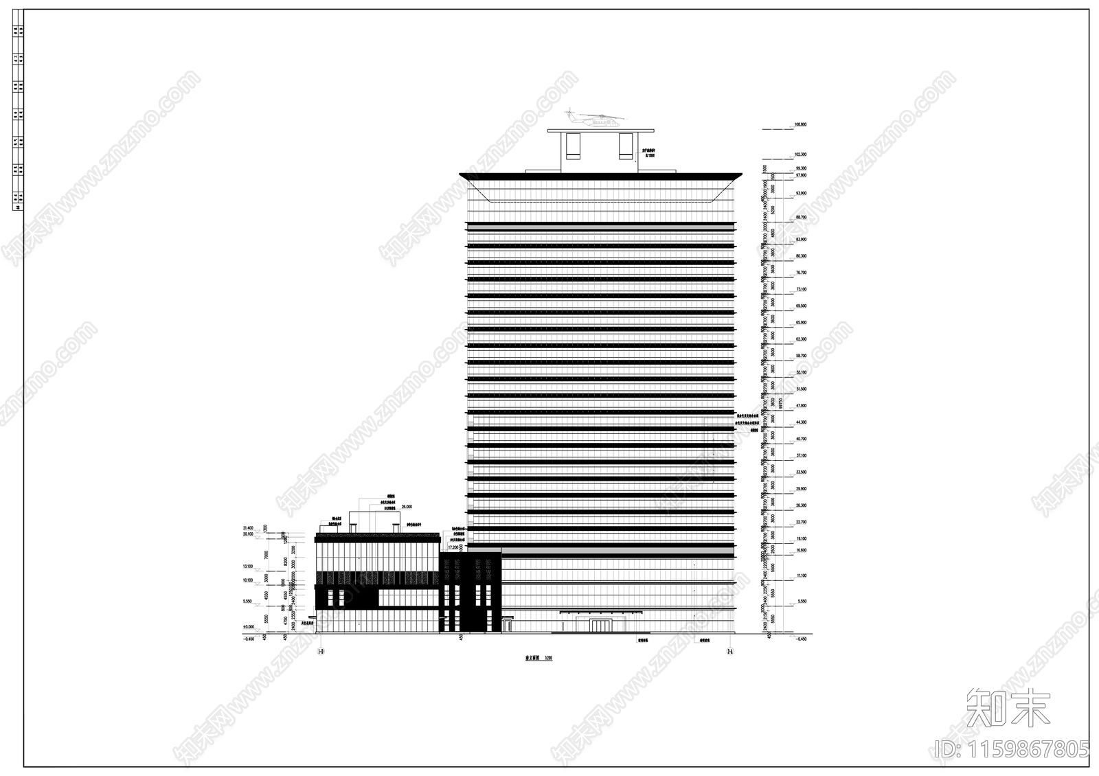 24层现代风格综合用房建cad施工图下载【ID:1159867805】