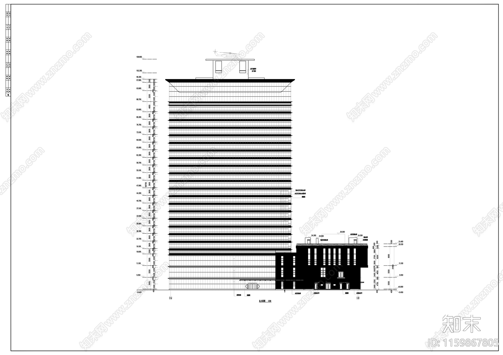 24层现代风格综合用房建cad施工图下载【ID:1159867805】