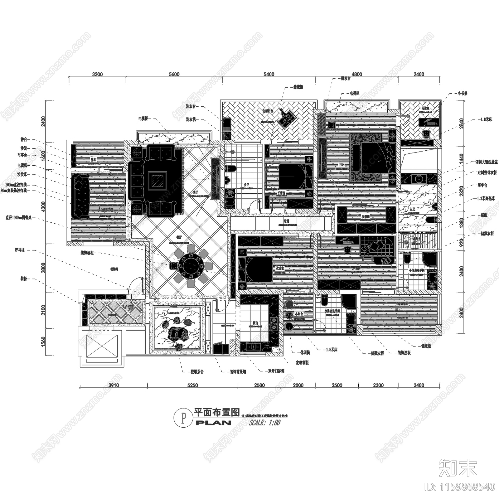 欧式深圳君汇新天大平层私宅室内家装cad施工图下载【ID:1159868540】