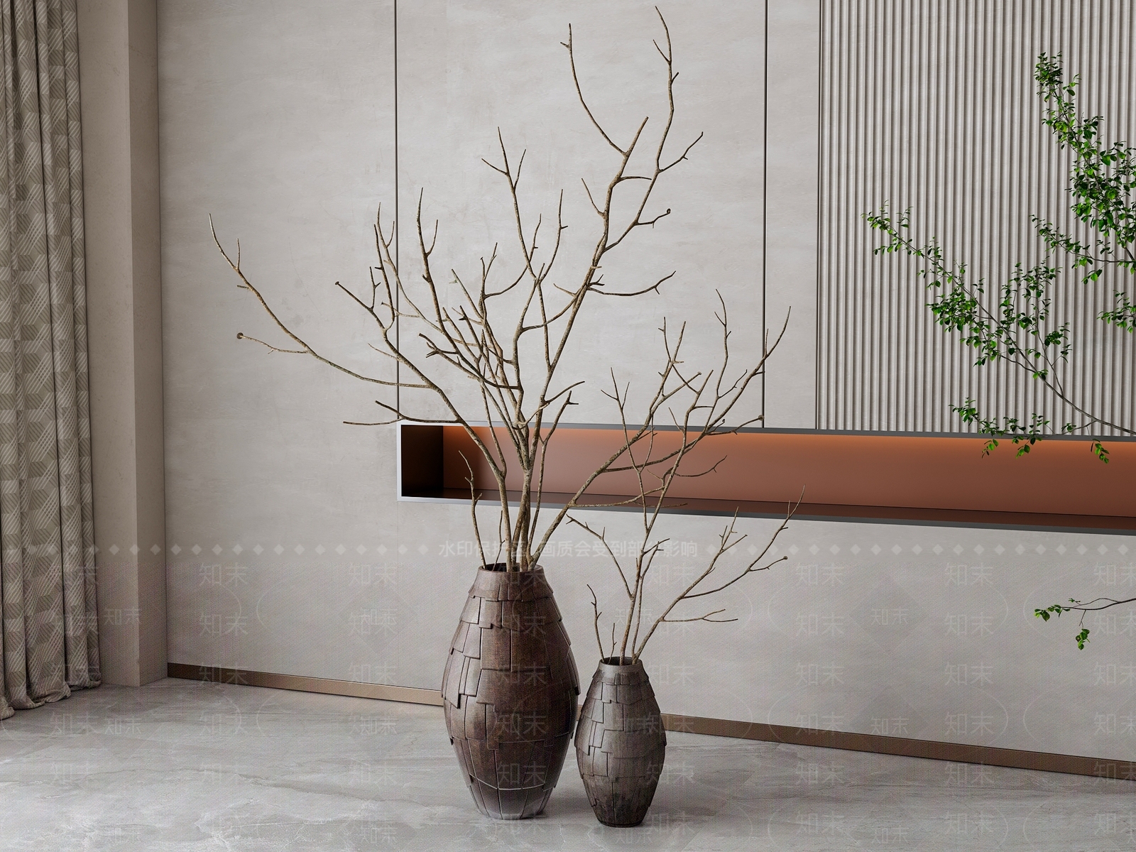 侘寂风干树枝花瓶摆件3D模型下载【ID:1159869994】