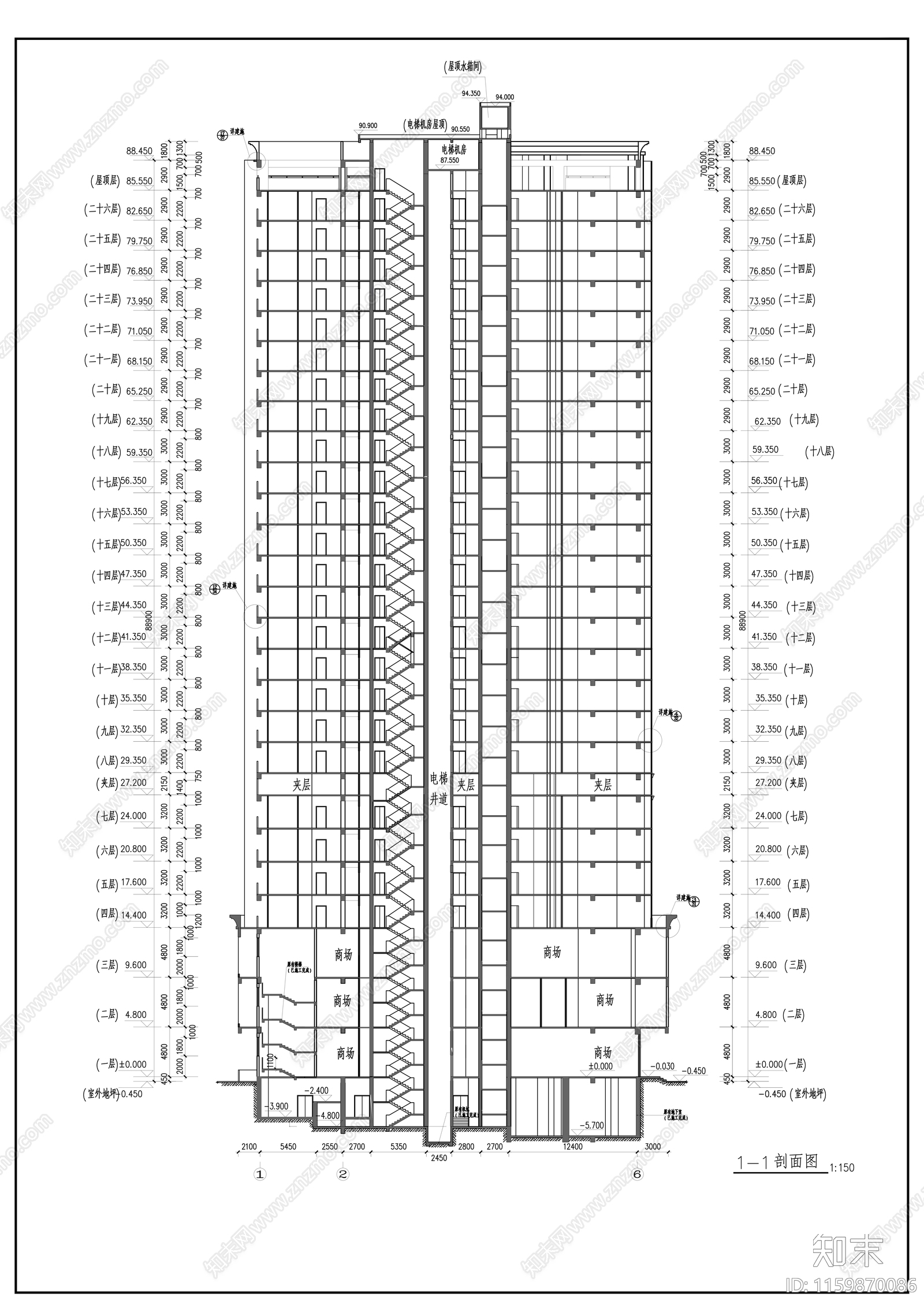 二十六层商住楼建cad施工图下载【ID:1159870086】