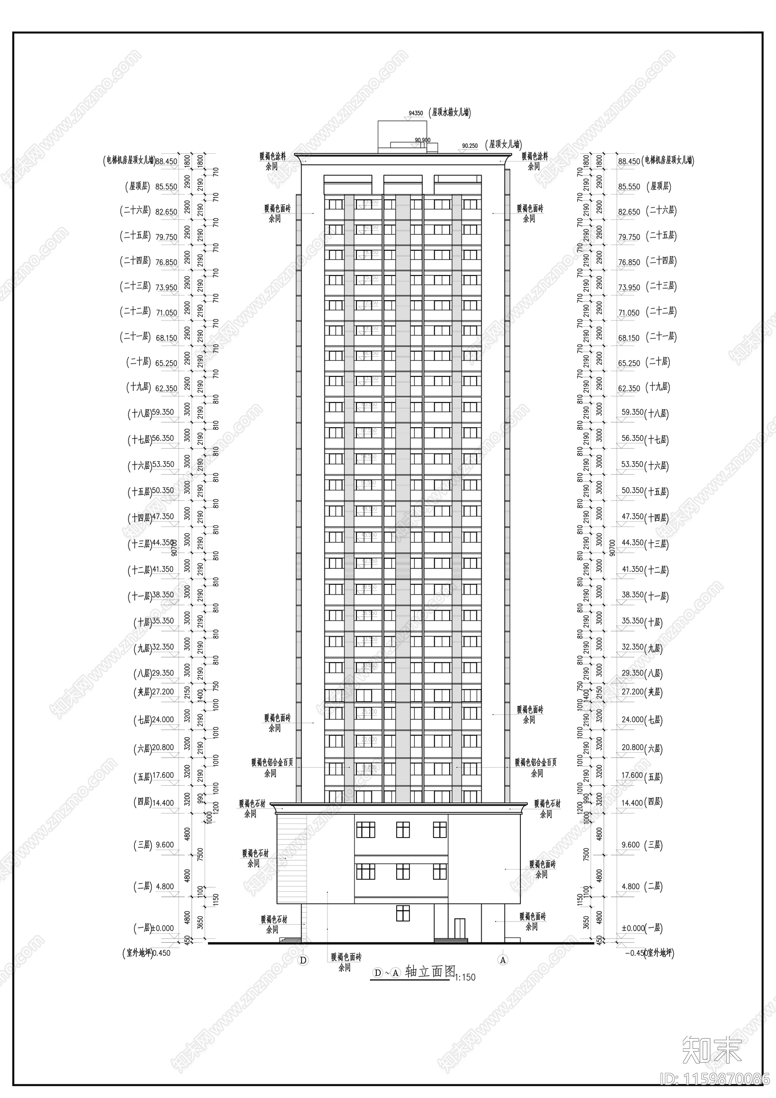 二十六层商住楼建cad施工图下载【ID:1159870086】