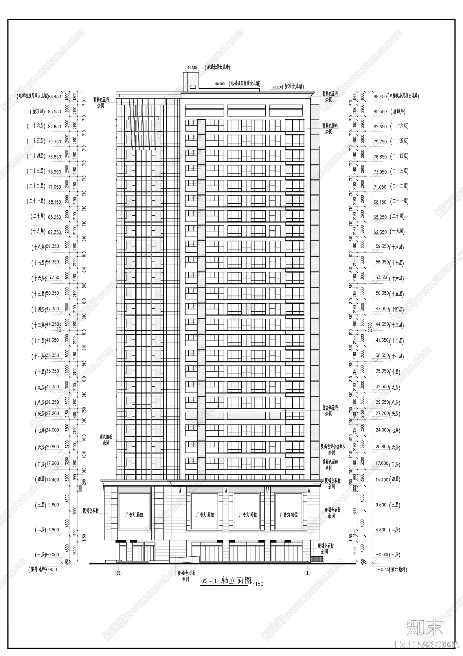 二十六层商住楼建cad施工图下载【ID:1159870086】