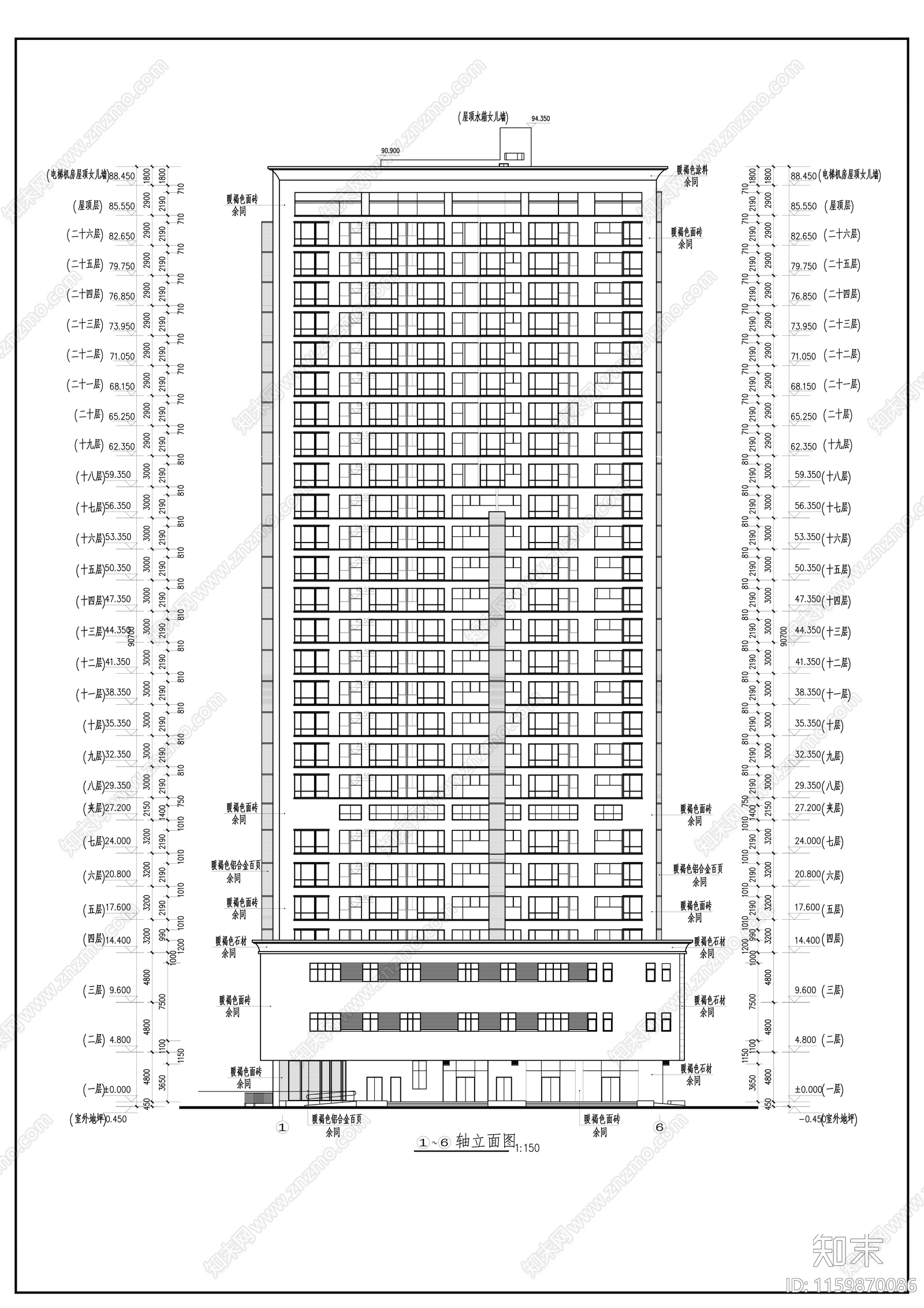 二十六层商住楼建cad施工图下载【ID:1159870086】