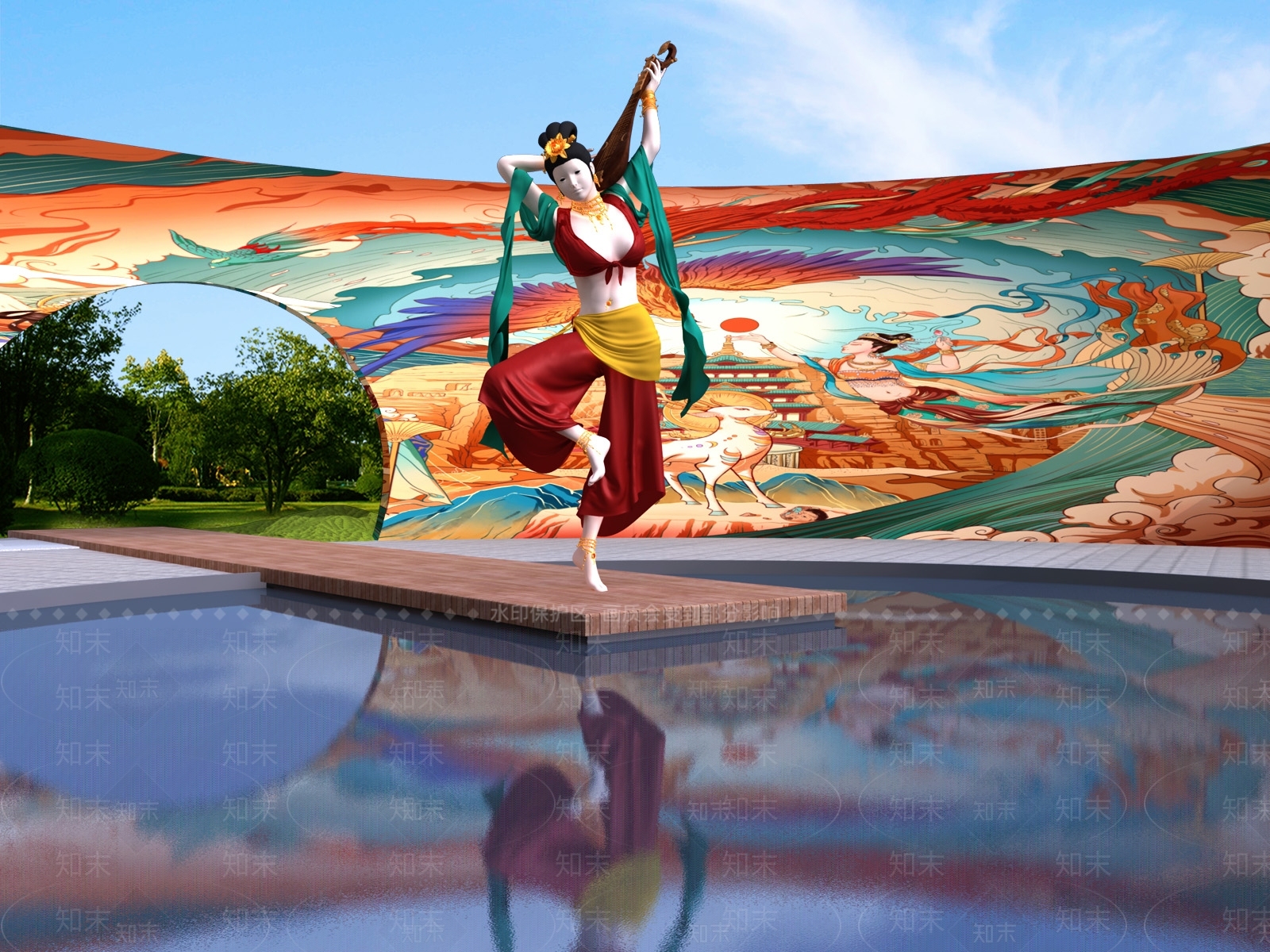 中式敦煌飞天雕塑3D模型下载【ID:1159871466】