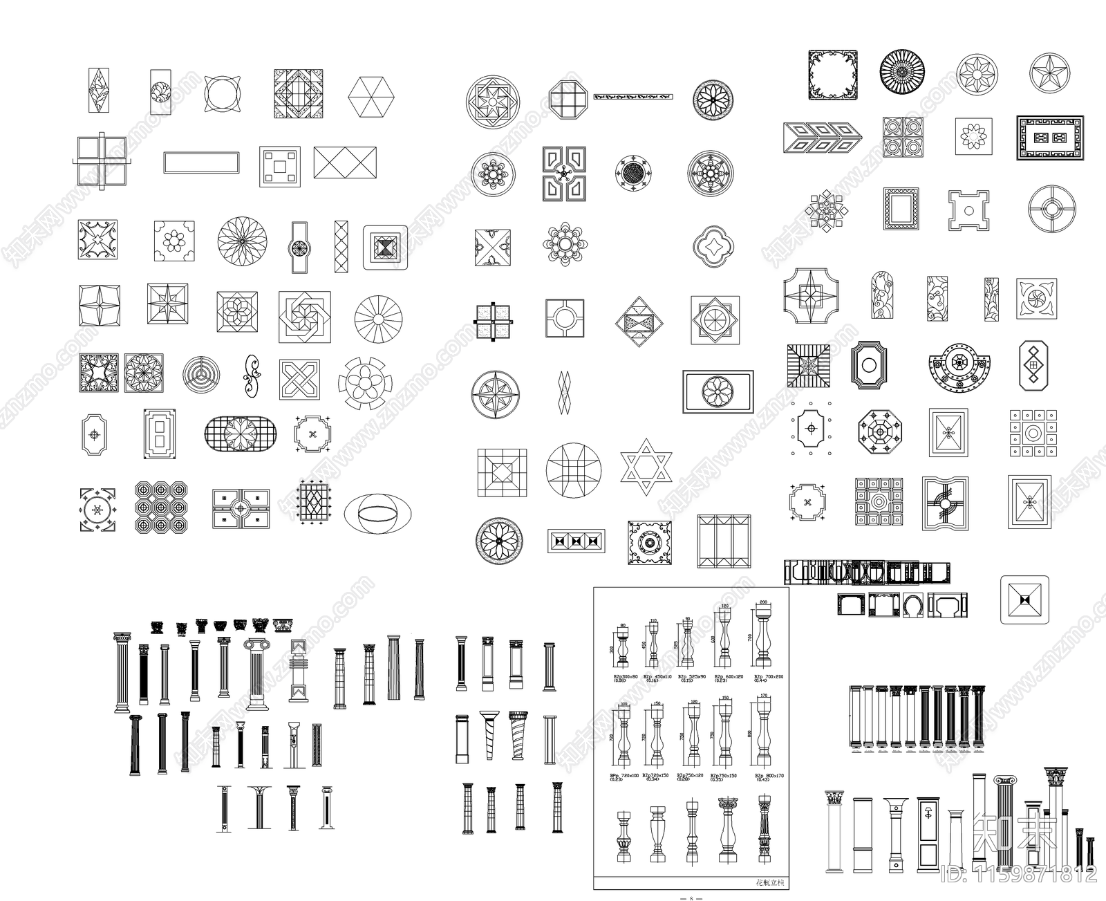 拼花及造形柱l图集cad施工图下载【ID:1159871812】
