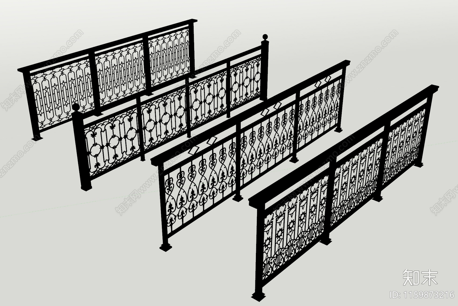 简欧铁艺栏杆SU模型下载【ID:1159873216】