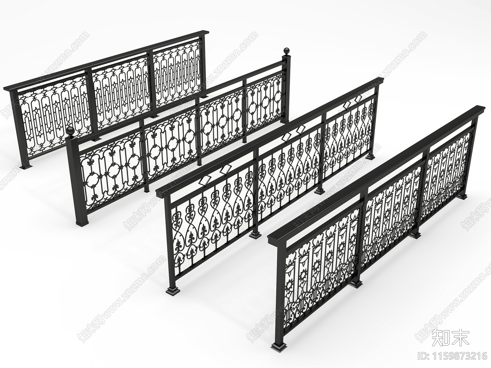 简欧铁艺栏杆SU模型下载【ID:1159873216】