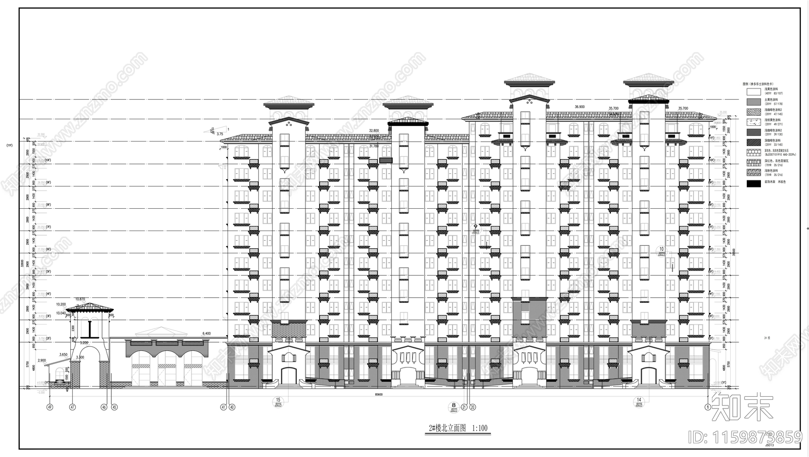 高层新中式风格框架结构多栋住宅楼建cad施工图下载【ID:1159873859】