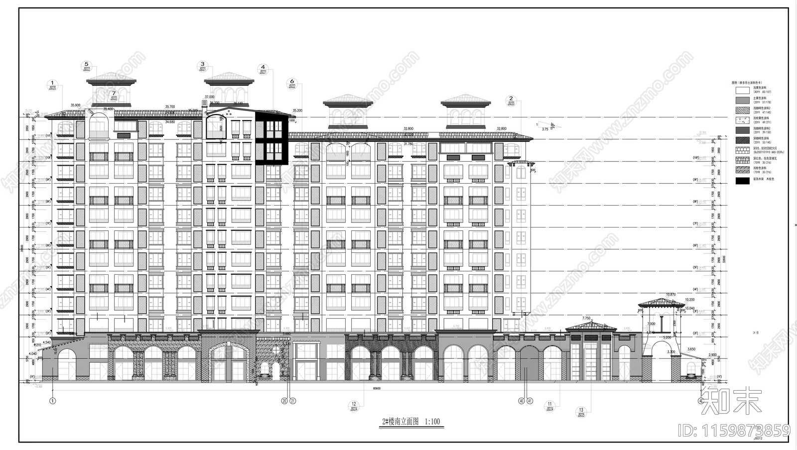 高层新中式风格框架结构多栋住宅楼建cad施工图下载【ID:1159873859】