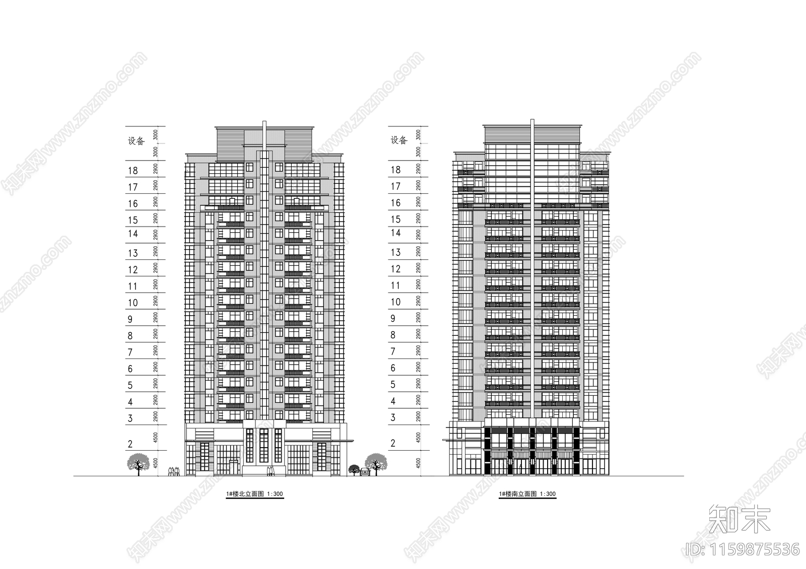 花园小区十六层带观景阳台住宅建筑方案图cad施工图下载【ID:1159875536】