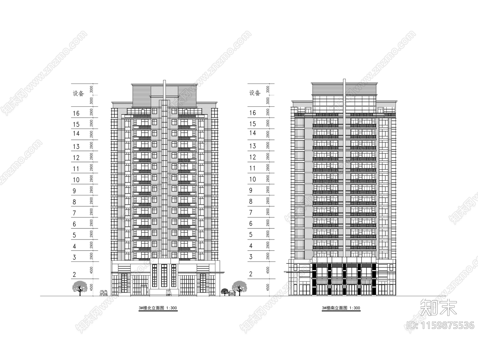 花园小区十六层带观景阳台住宅建筑方案图cad施工图下载【ID:1159875536】