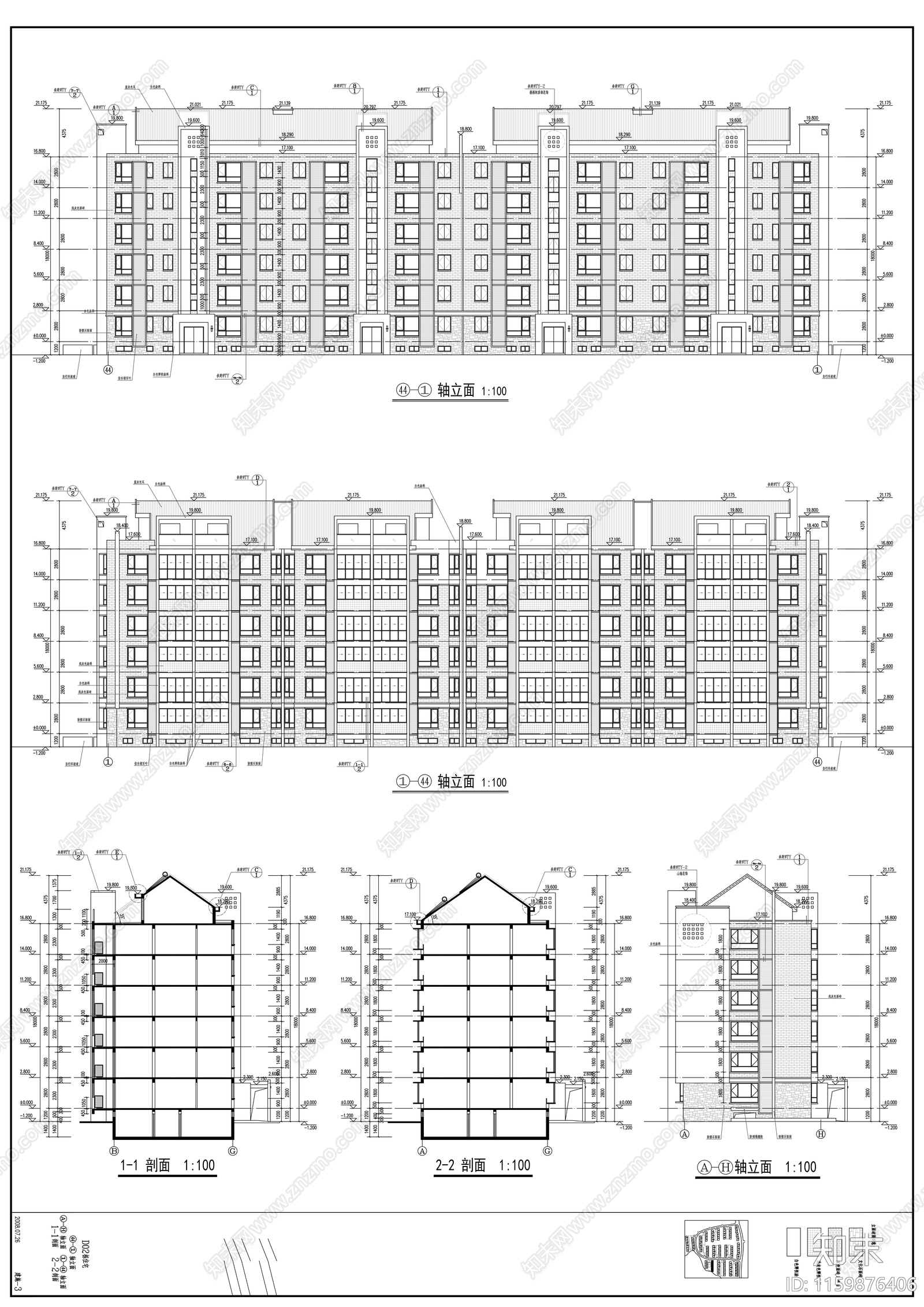 教师公寓住宅楼群组团建cad施工图下载【ID:1159876406】