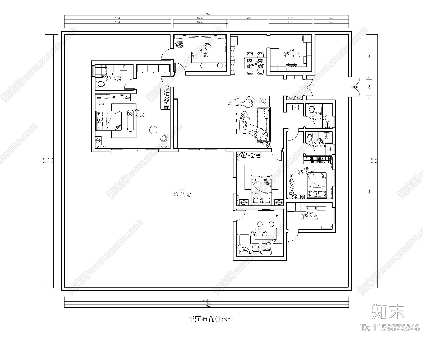 现代家装平面布置图cad施工图下载【ID:1159876848】