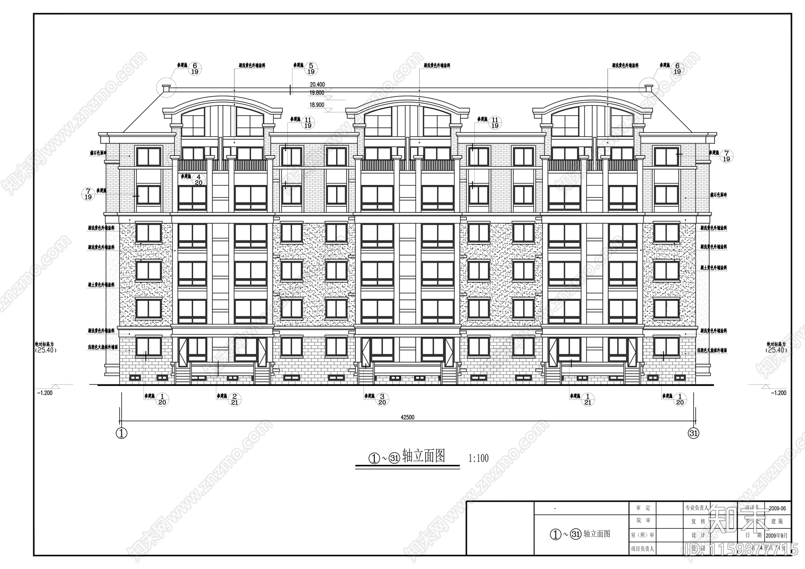 六层一梯二住宅楼cad施工图下载【ID:1159877715】