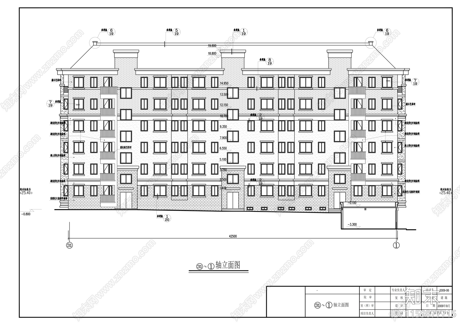 六层一梯二住宅楼cad施工图下载【ID:1159877715】