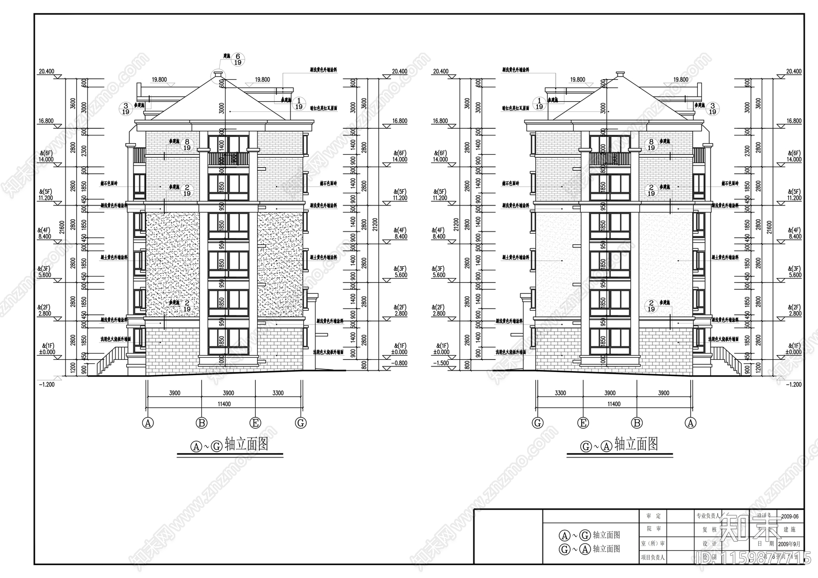 六层一梯二住宅楼cad施工图下载【ID:1159877715】