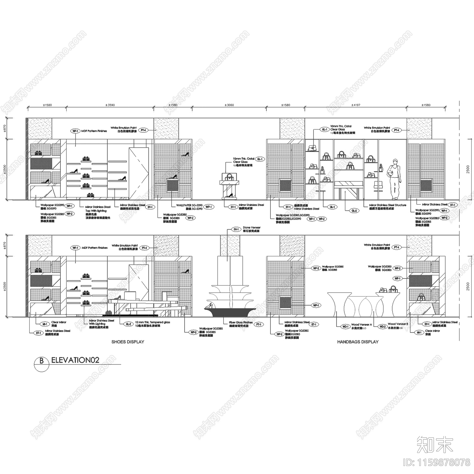 现代澳门新八佰伴百货女装部服装店室内工装cad施工图下载【ID:1159878078】