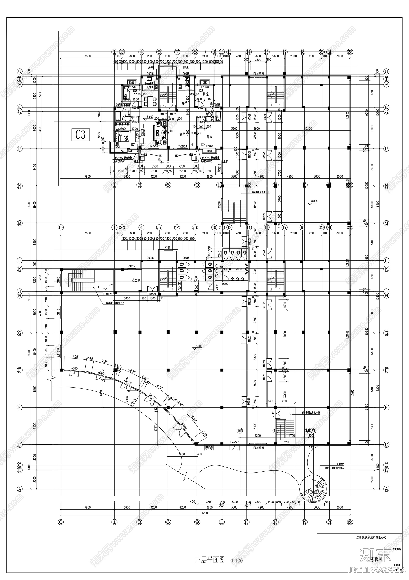 七层住宅居民楼建cad施工图下载【ID:1159878314】