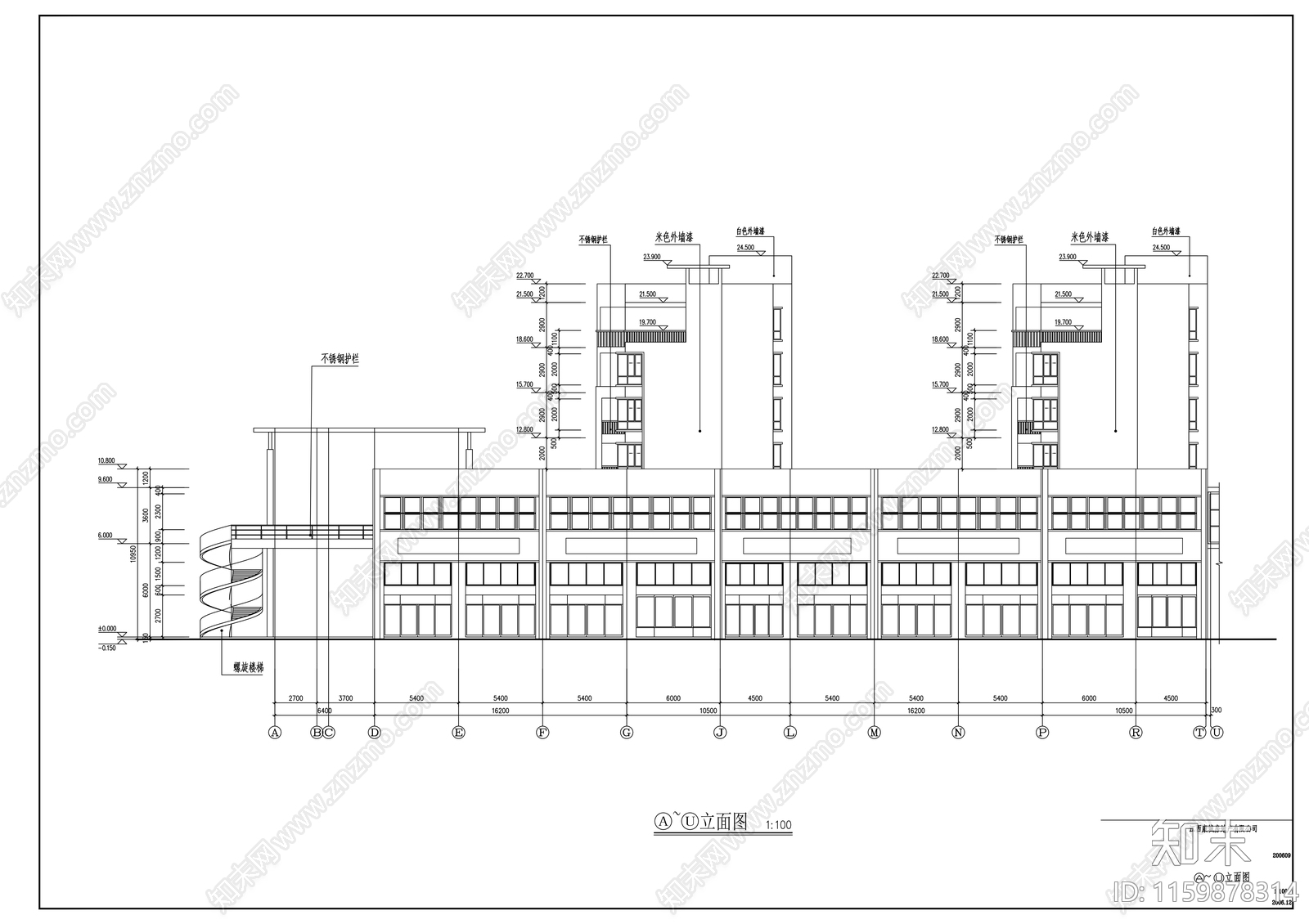 七层住宅居民楼建cad施工图下载【ID:1159878314】