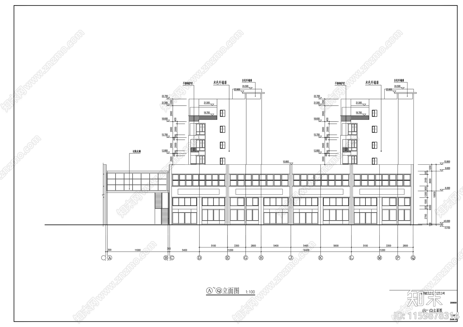 七层住宅居民楼建cad施工图下载【ID:1159878314】