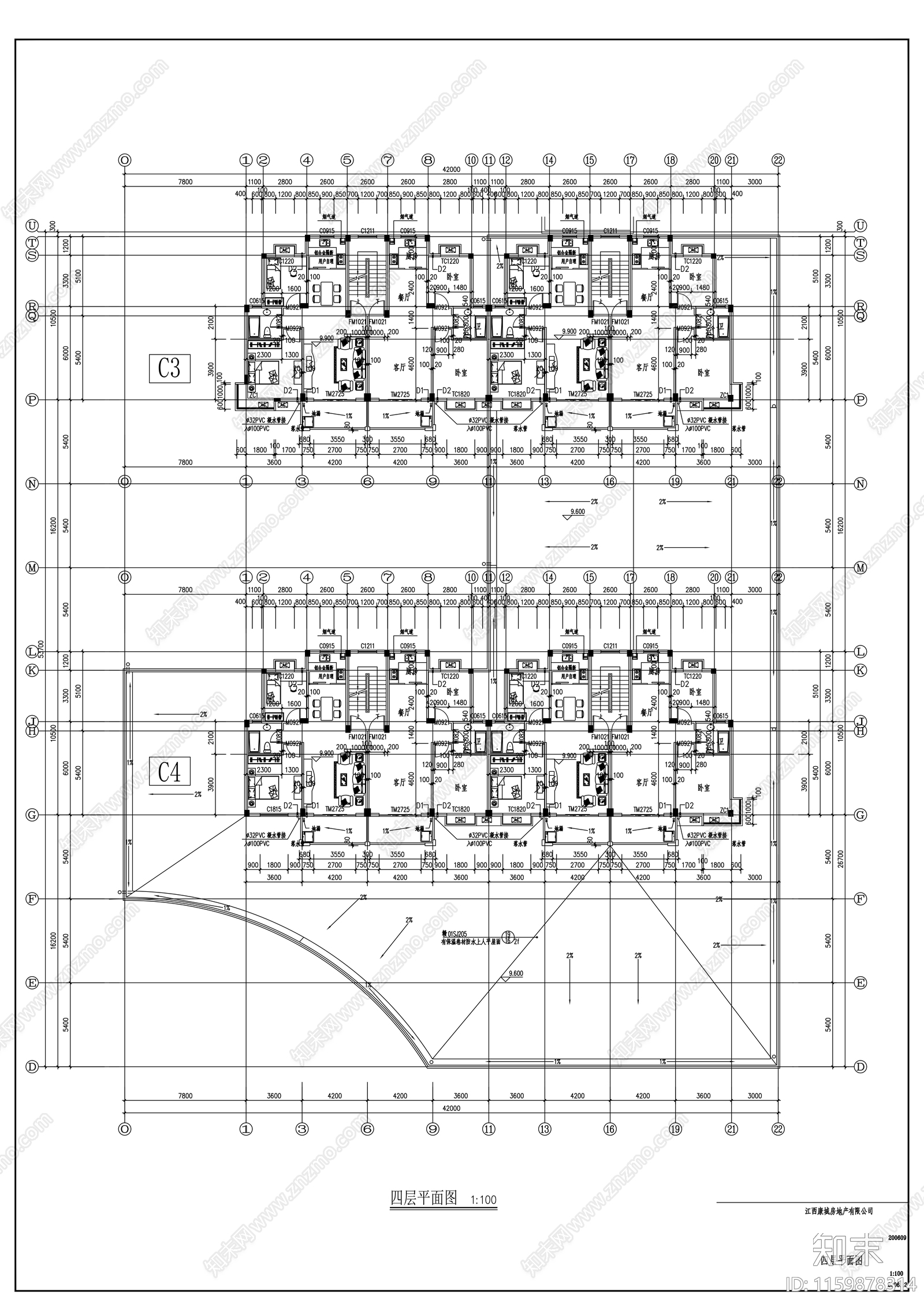 七层住宅居民楼建cad施工图下载【ID:1159878314】