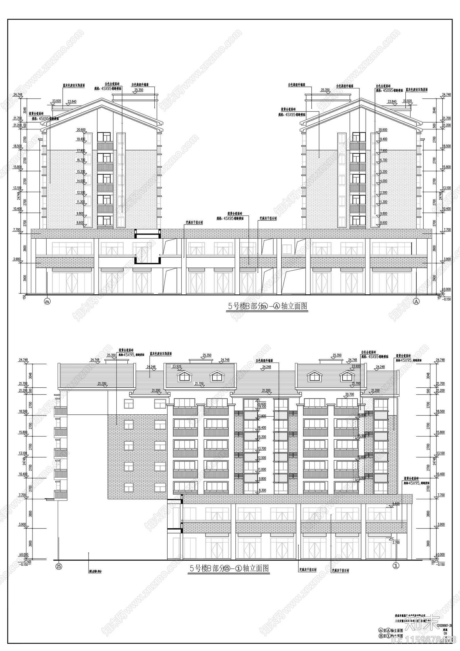 七层住宅楼建筑施工套图cad施工图下载【ID:1159878403】
